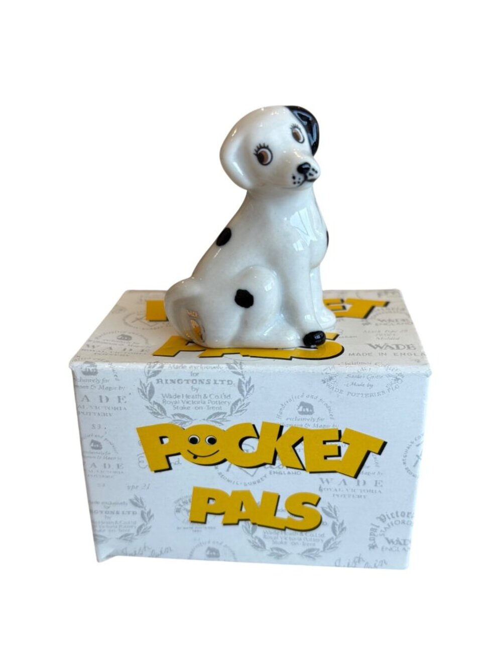 Wade England Pocket Pals Waggs The Dog Figurine White Black Spots Collectible